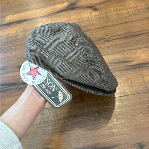 Stetson Wool Herringbone Newsboy Cap Hat Small Made in USA Water Repellent